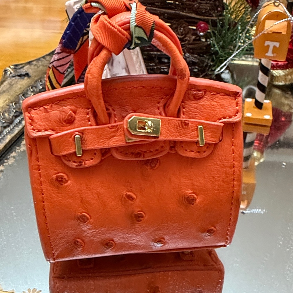 Orange Handbag with Scarf Accent Bag Charm